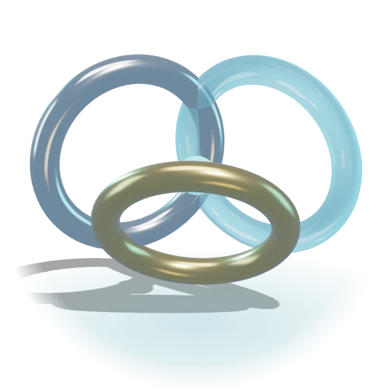 3D illustration of three interlocking rings representing Vidatree, Vidussh and Nigamantram